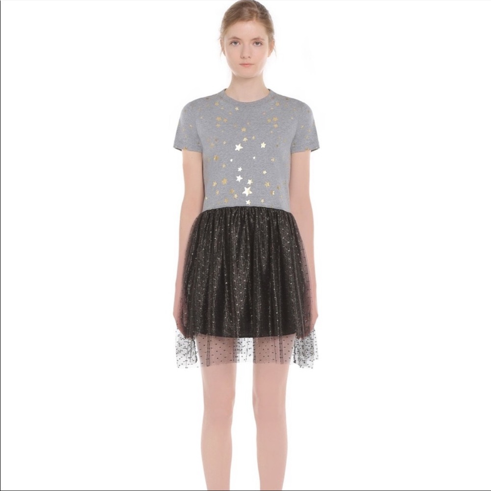 Red Valentino Tulle Bottom Star printed T-shirt dress sz Small NWOT